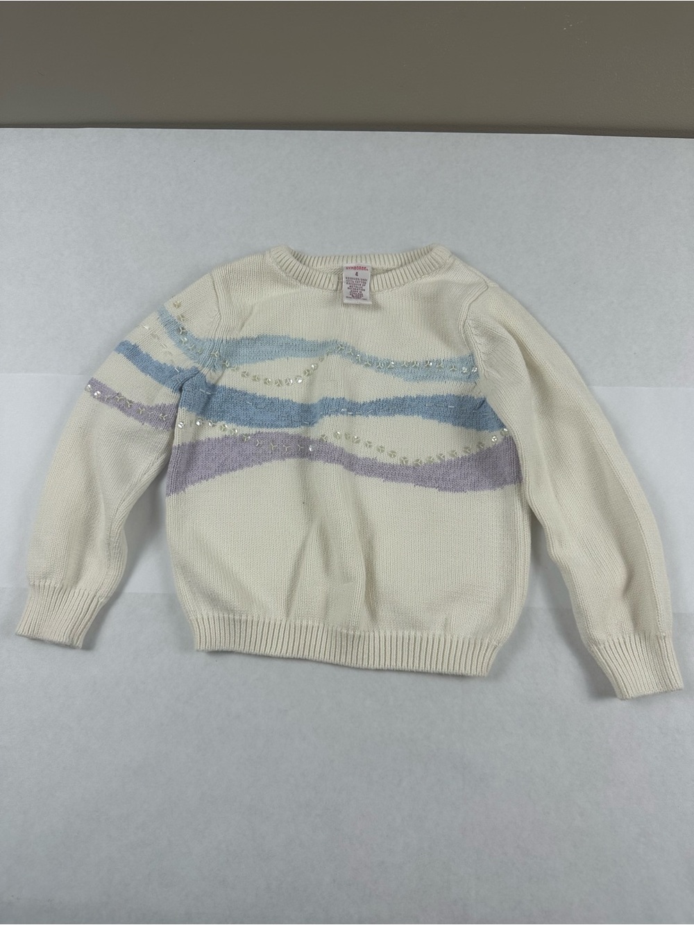 Gymboree Cream Sweater with Blue and Lavender Wave Stripes